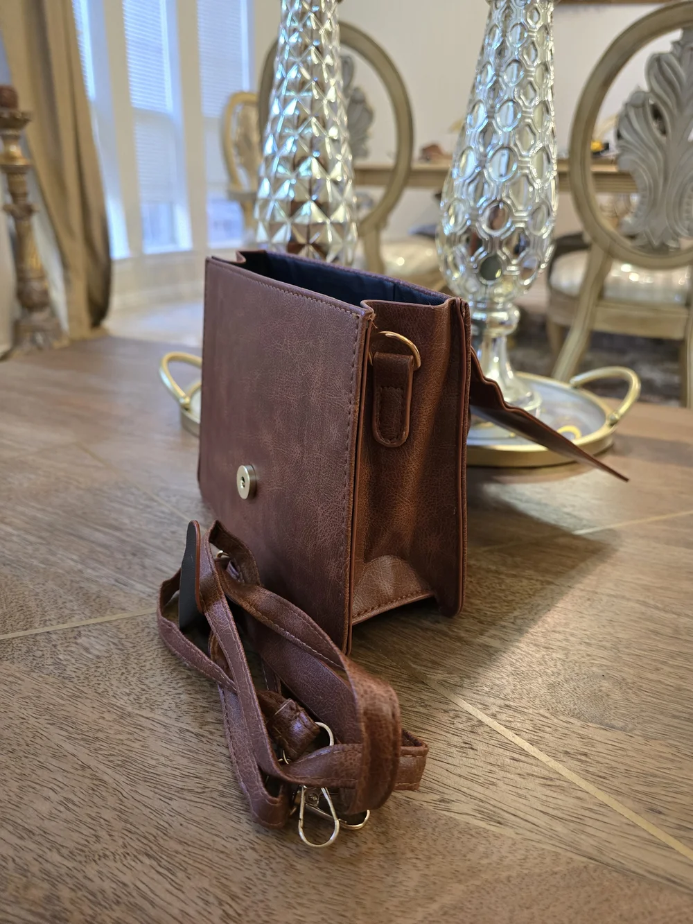 JINGPINPIJU Brown Top-Handle Satchel Bag